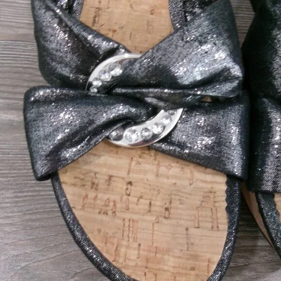 Near New GUESS Balasi Shimmery Black Silver Rhinestone Wedge Platform Shoes 9.5 - Picture 7 of 16